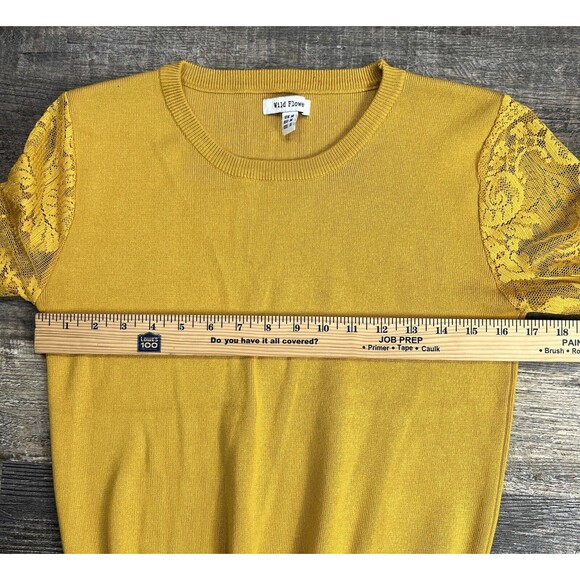 Wild Flower Embroidered Statement Sleeve Sweater Size Small Yellow - Picture 12 of 13